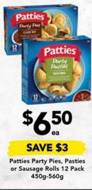 Drakes Patties party pies pasties or sausage rolls offer