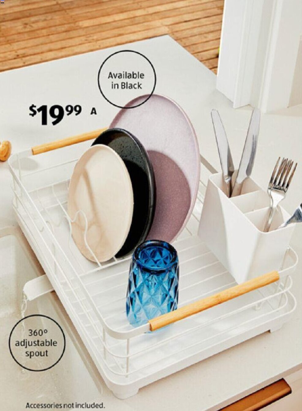 Flat Wire Dish Rack with Wood offer at ALDI