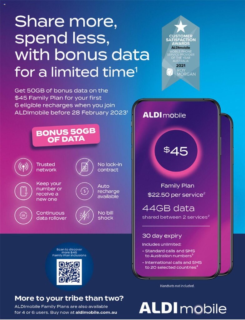 Family Plan 44GB data offer at ALDI