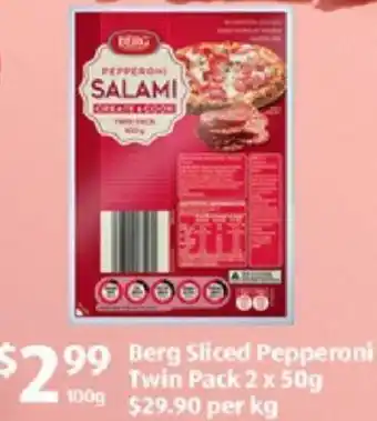 ALDI Berg Sliced Pepperoni Twin Pack 2 x 50g offer