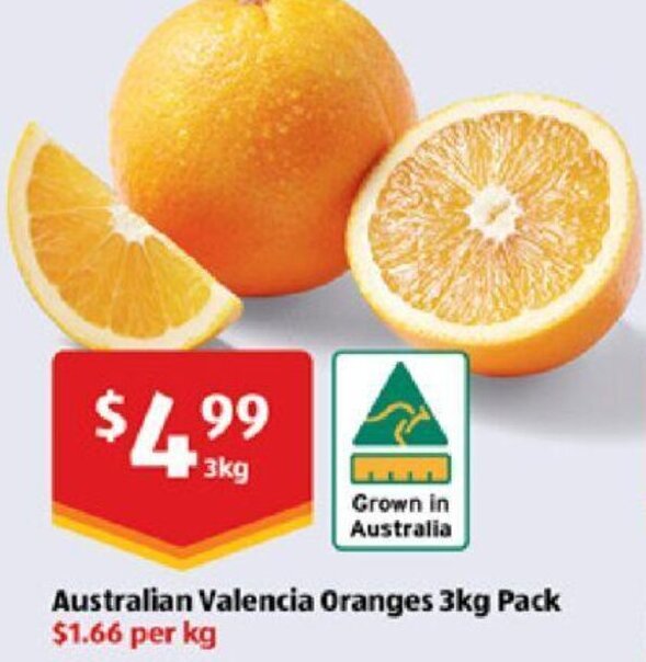 Australian Valencia Oranges 3kg Pack offer at ALDI