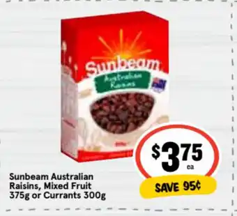 Ritchies Sunbeam Australian Raisins, Mixed Fruit 375g or Currants 300g offer