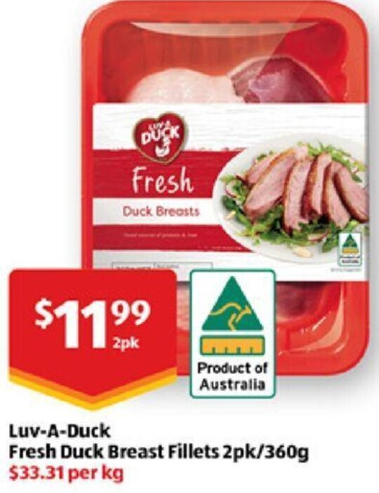 LuvADuck Fresh Duck Breast Fillets 2pk/360g offer at ALDI