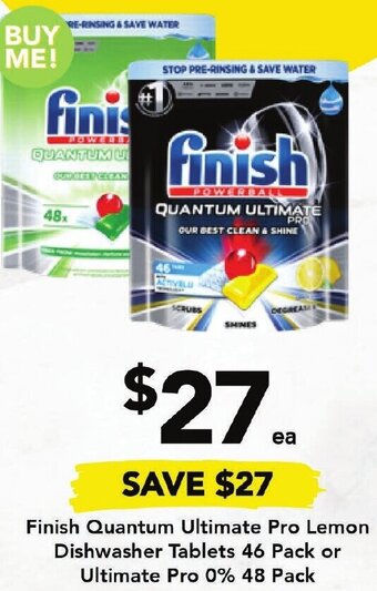Drakes Finish Quantum Ultimate Pro Lemon Dishwasher Tablets 46 Pack or Ultimate Pro 0% 48 Pack offer