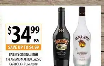 Supabarn Bailey's original irish cream and malibu classic caribbean rum offer