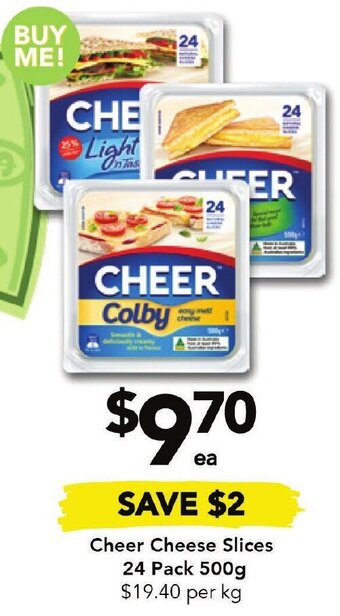 Cheer Cheese Slices 24 Pack 500g