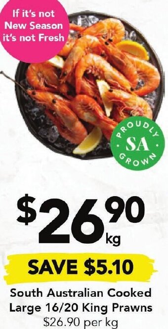 Drakes South Australian Cooked Large 16/20 King Prawns offer