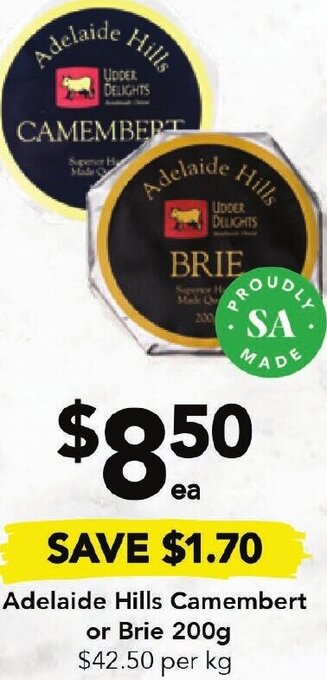 Drakes Adelaide Hills Camembert or Brie 200g offer