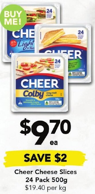 Drakes Cheer Cheese Slices 24 Pack 500g offer