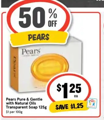 Ritchies Pears Pure & Gentle with Natural Oils Transparent Soap 125g offer
