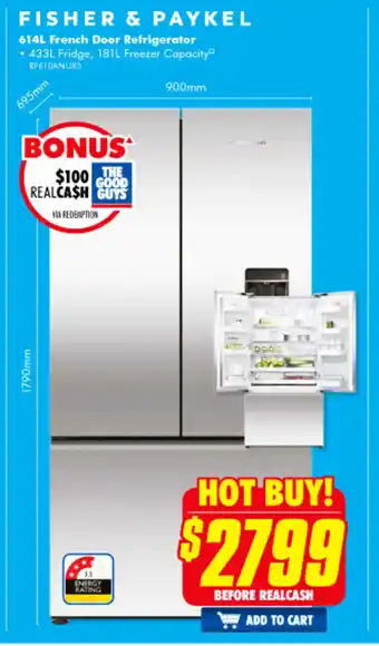 The Good Guys Fisher & Paykel - 614L French Door Refrigerator offer
