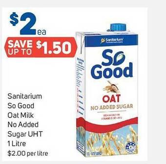 Foodland Sanitarium so good oat milk no added sugar uht offer