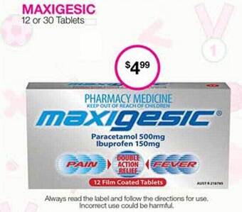 Maxigesic 12 or 30 tablets