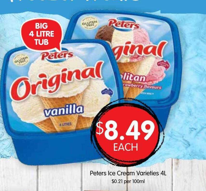 Peters ice cream varieties offer at Spudshed
