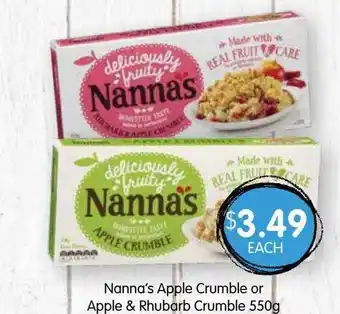 Spudshed Nanna's apple crumble or apple & rhubarb crumble offer
