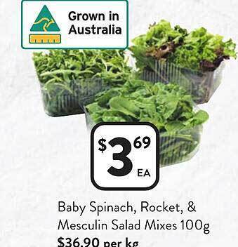Baby spinach, rocket, & mesculin salad mixes