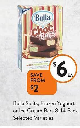 Foodworks Bulla splits, frozen yoghurt or ice cream bars offer