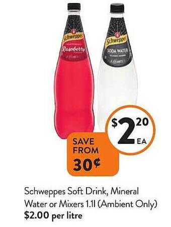 Foodworks Schweppes soft drink, mineral water or mixers offer