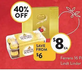 Foodworks Ferrero 16 pack rocher or lindt lindor offer