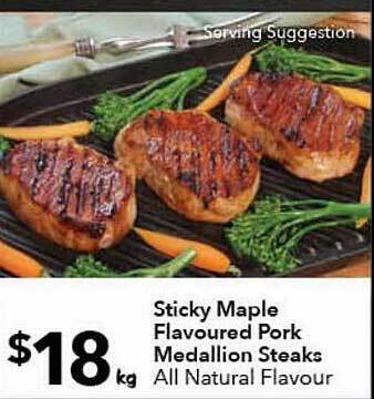 Ritchies Sticky maple flavoured pork medallion steaks offer