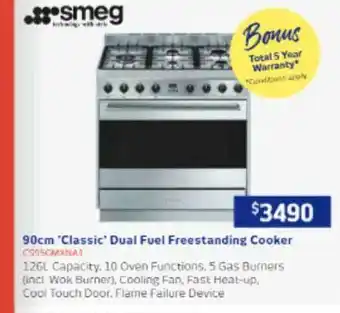 Retravision Smeg 90cm classic dual fuel freestanding cooker offer