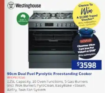 Retravision Westinghouse 90cm dual fuel pyrolytic freestanding cooker offer