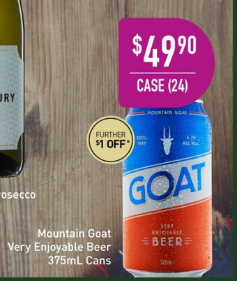 Dan Murphy's Mountain Goat Very Enjoyable Beer 375mL Cans offer