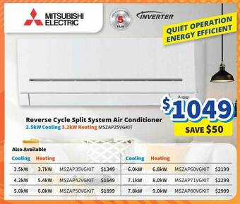 Reverse cycle split system air conditioner