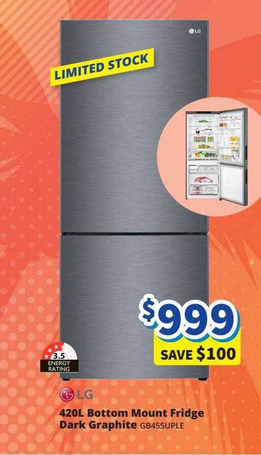 420l bottom mount fridge dark graphite lg offer at BiRite