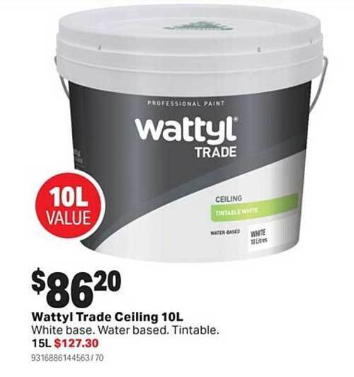 Wattyl trade ceiling 10l offer at Mitre 10
