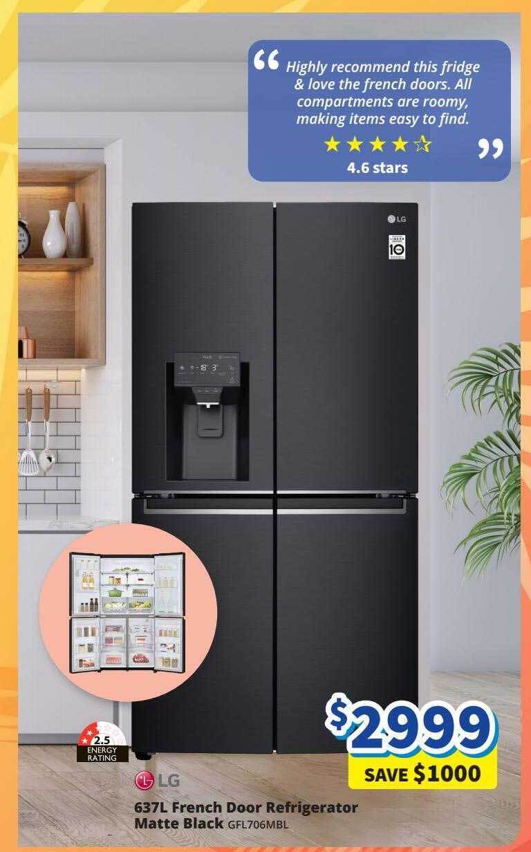 Lg 637l french door refrigerator matte black offer at BiRite