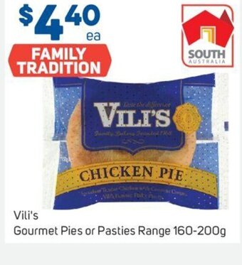 Foodland Vili's Gourmet Pies or Pasties Range 160-200g offer