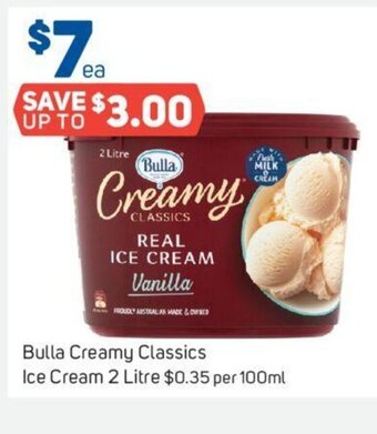 Foodland Bulla Creamy Classics Ice Cream 2 Litre offer