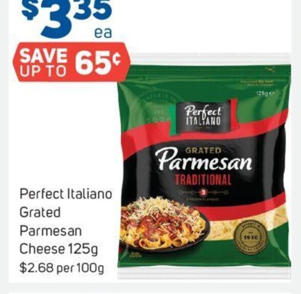 Perfect Italiano Grated Parmesan Cheese 125g offer at Foodland