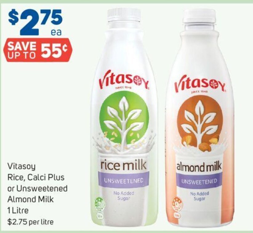 Vitasoy Rice, Calci Plus or Unsweetened Almond Milk 1 Litre offer at