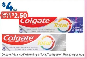 Foodland Colgate Advanced Whitening or Total Toothpaste 115g offer