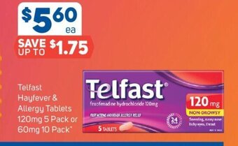 Foodland Telfast Hayfever & Allergy Tablets 120mg 5 Pack or 60mg 10 Pack offer