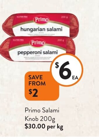 Foodworks Primo Salami Knob 200g offer