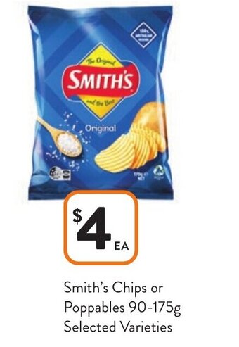 Foodworks Smith's Chips or Poppables 90-175g offer