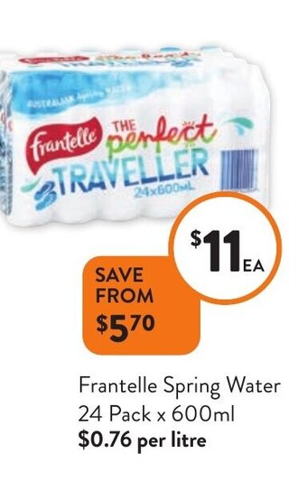 Foodworks Frantelle Spring Water 24 Pack x 600ml offer