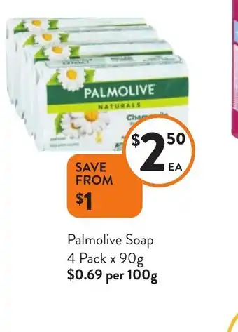 Foodworks Palmolive Soap 4 Pack x90g offer