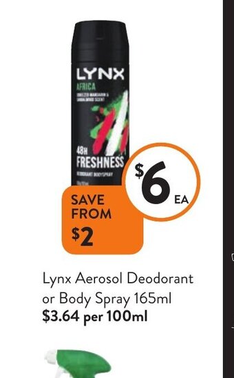 Foodworks Lynx Aerosol Deodorant or Body Spray 165ml offer