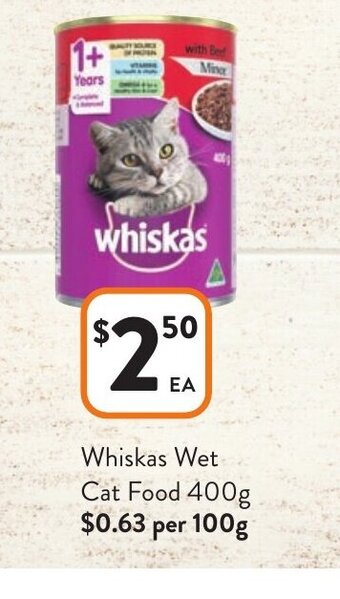 Foodworks Whiskas Wet Cat Food 400g offer