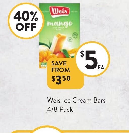 Weis Ice Cream Bars offer at Foodworks