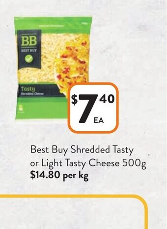 Foodworks Best Buy Shredded Tasty or Light Tasty Cheese 500g offer