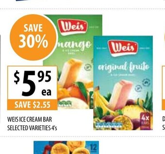 Supabarn Weis Ice Cream Bar Selected Varieties offer