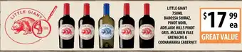 Supabarn Little Giant 750ml Barossa Shiraz Pinot Noir Adelaide Hilld Pinot Gris Mclaren Vale Grenache & Coonawarra Cabernet offer