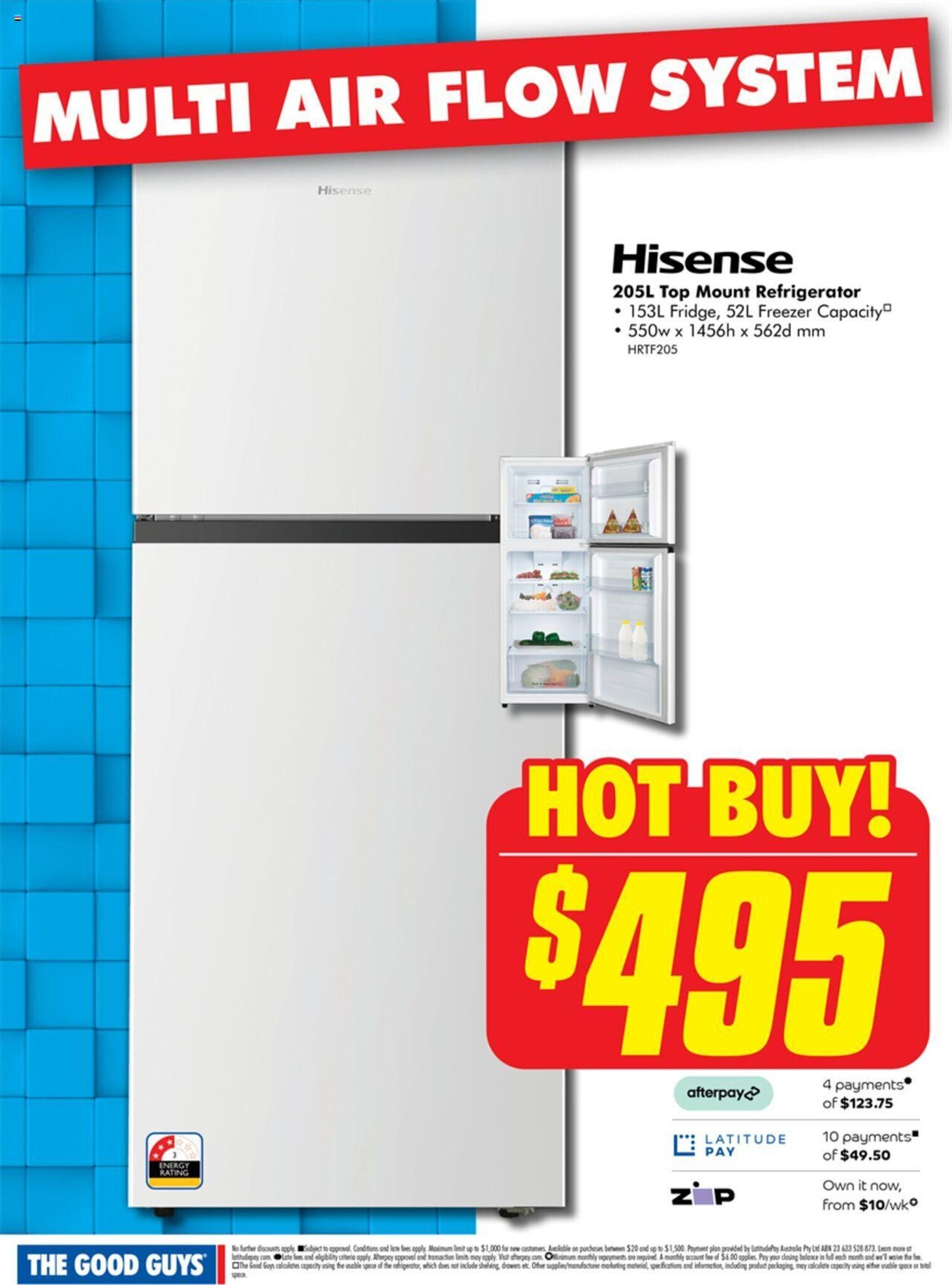Hisense 205L Top Mount Refrigerator offer at The Good Guys