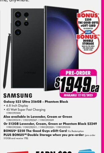 The Good Guys Samsung Galaxy s23 Ultra 256gb Phantom Black offer