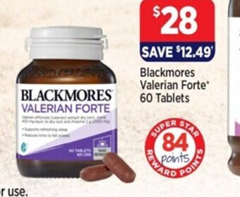 Star Discount Chemist Blackmores Valerian Forte 60 Tablets offer